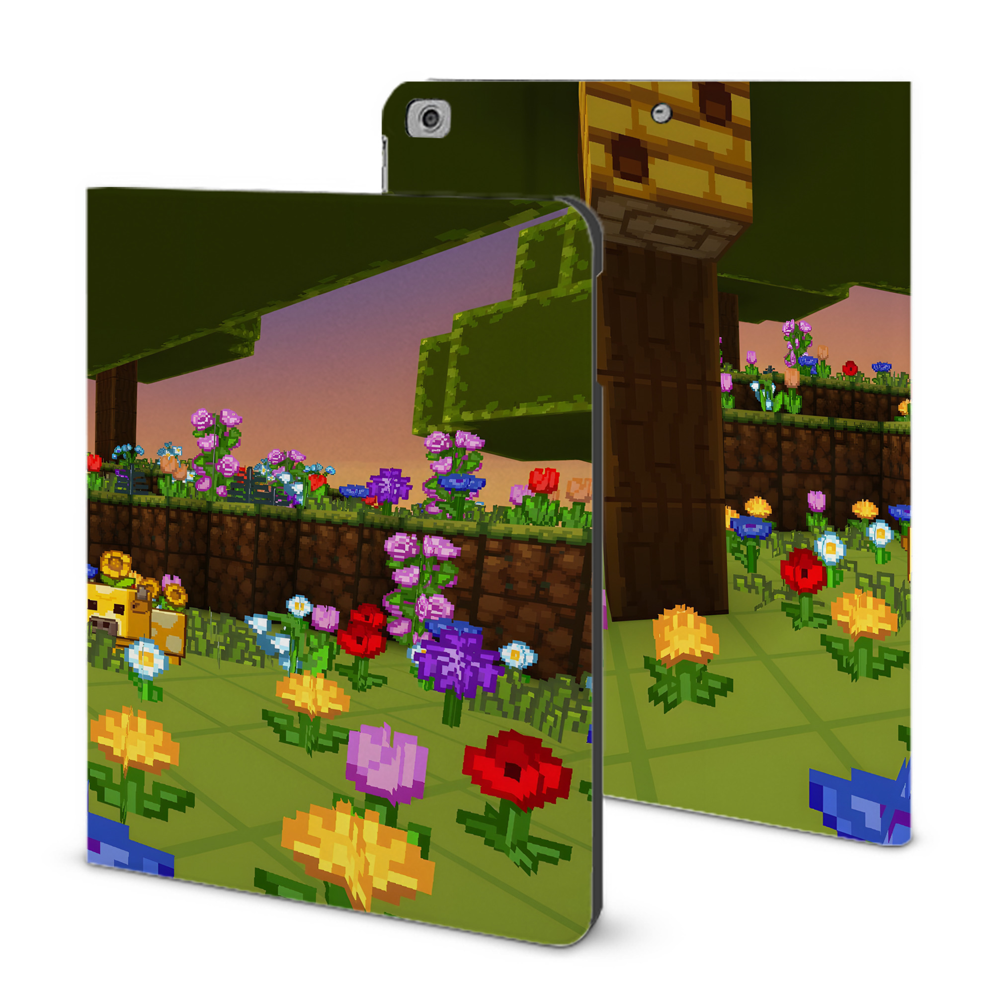 （画像用） マインクラフト ブロックの世界 Minecraft MC Block world IPad ケース ブック型 PUレザー TPU 耐衝撃 軽量 薄型 ペン収納なし 全面保護 IPad 各モデル対応
